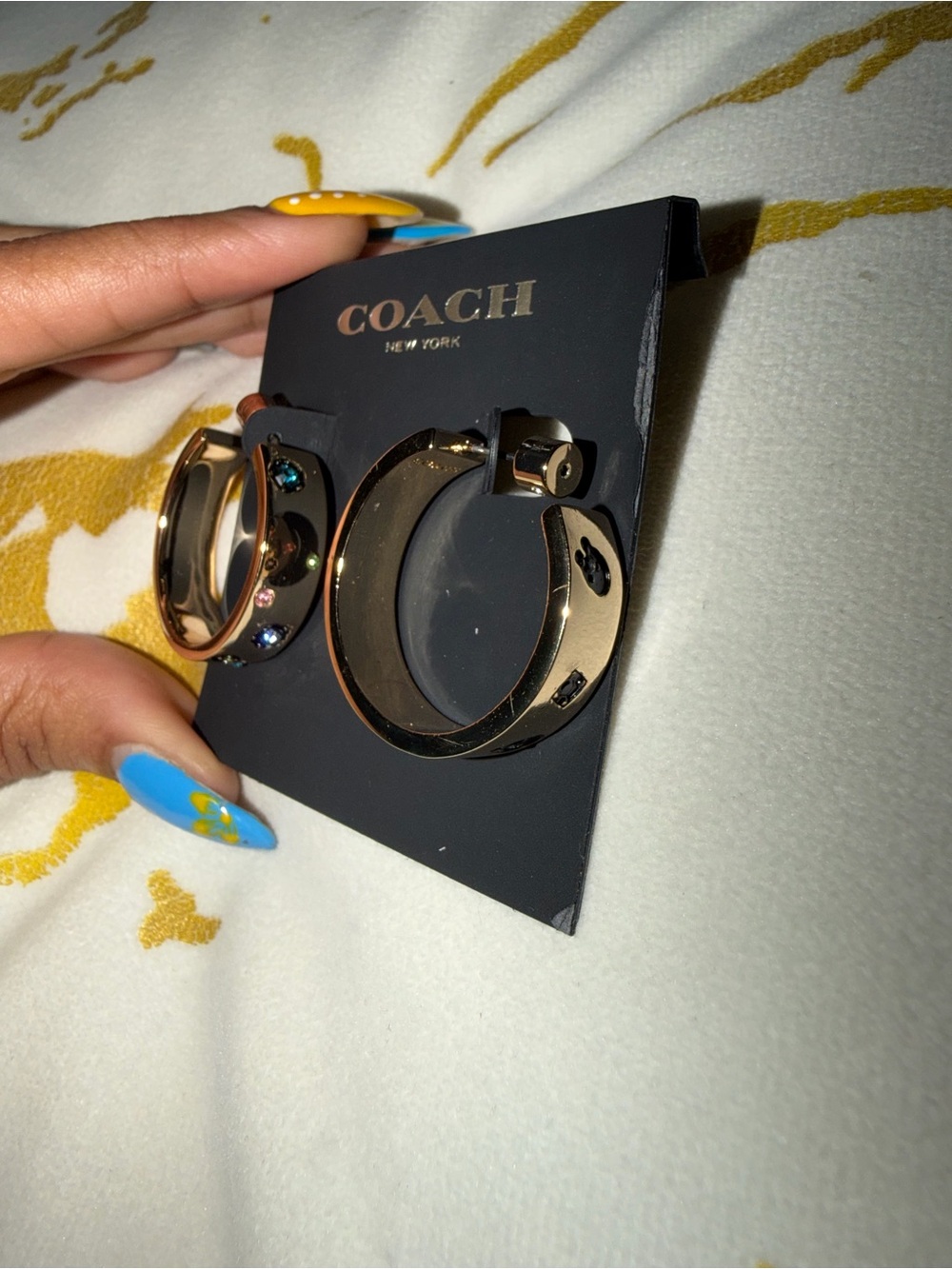 COACH Signature Gem Hoop Earrings - Picture 4 of 7